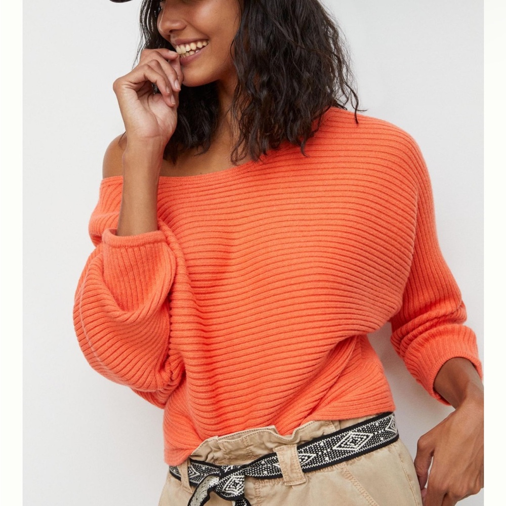 NWT Anthropologie Kendall Cropped Boatneck Sweater Orange